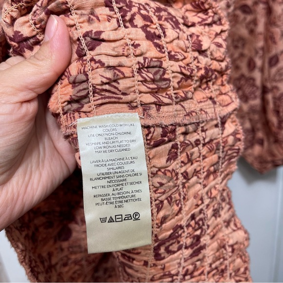 New FREE PEOPLE Smock It To Me Minidress in Apricot Combo Size M - Picture 13 of 16